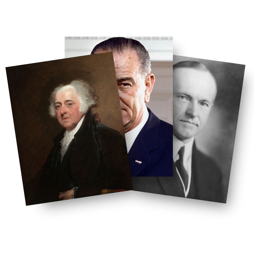Vice Presidents John Adams, Lyndon B. Johnson, and Calvin Coolidge